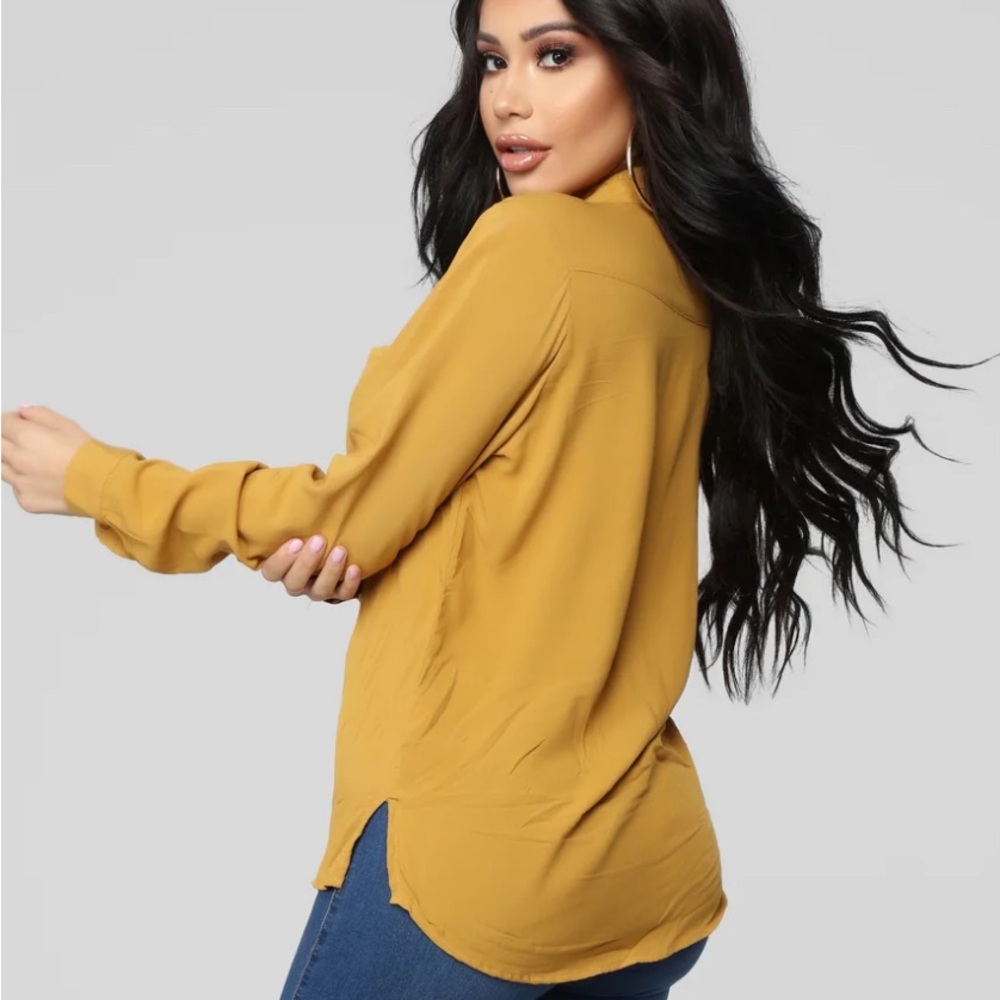 Fashion Nova Mustard Button-Down Shirt  Aurora Woven Top - Picture 2 of 4